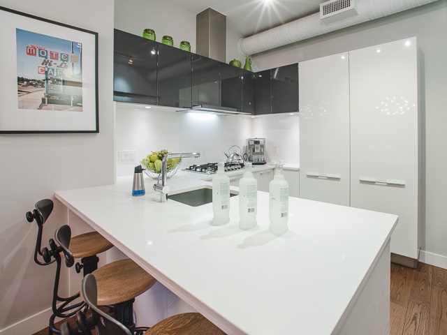 condo kitchen and eating area